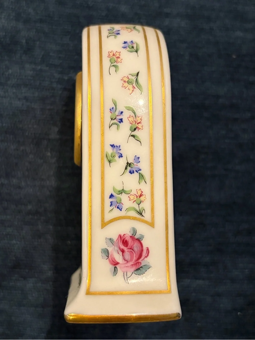 Haviland Limoges Floral Porcelain Desk Clock - Cream with Pink Roses Louvecienne
